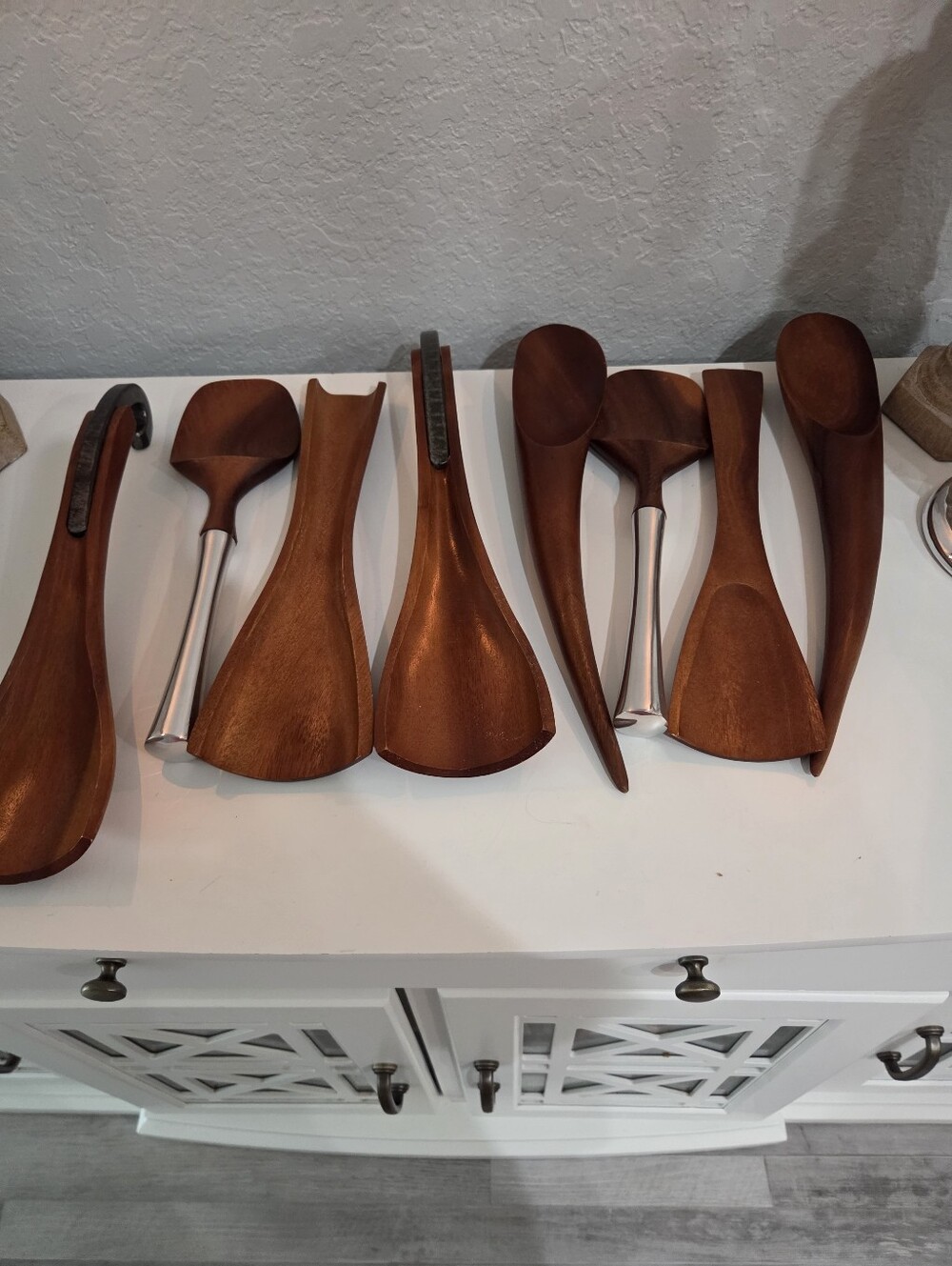 Wooden Teak Salad Servers Set in Warm Brown